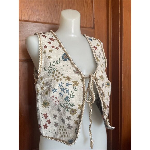 Floral Tapestry Vest Cottage Core Tie Front Sz Small - Picture 5 of 8